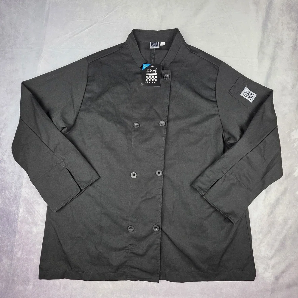 Chef Revival Chef's Cool Crew Jacket Unisex‎ Large Black Uniform Work J061BK New